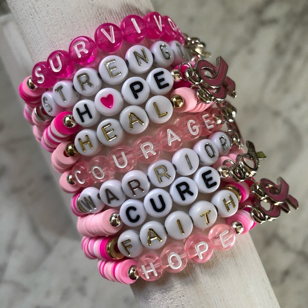 Breast Cancer Awareness Heishi Charm Bracelet | Breast Cancer Awareness Gift